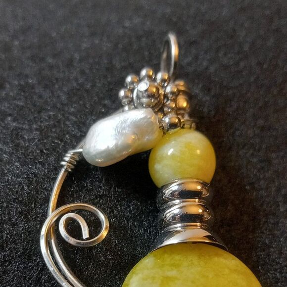 Artisan Silver Tone Wire Wrap Floral Freshwt Pearl Pendant Sterling Silver Chain - Picture 4 of 13